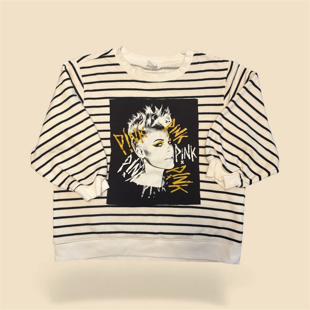 Amazon Essentials Upcycled Black and White Striped Sweatshirt